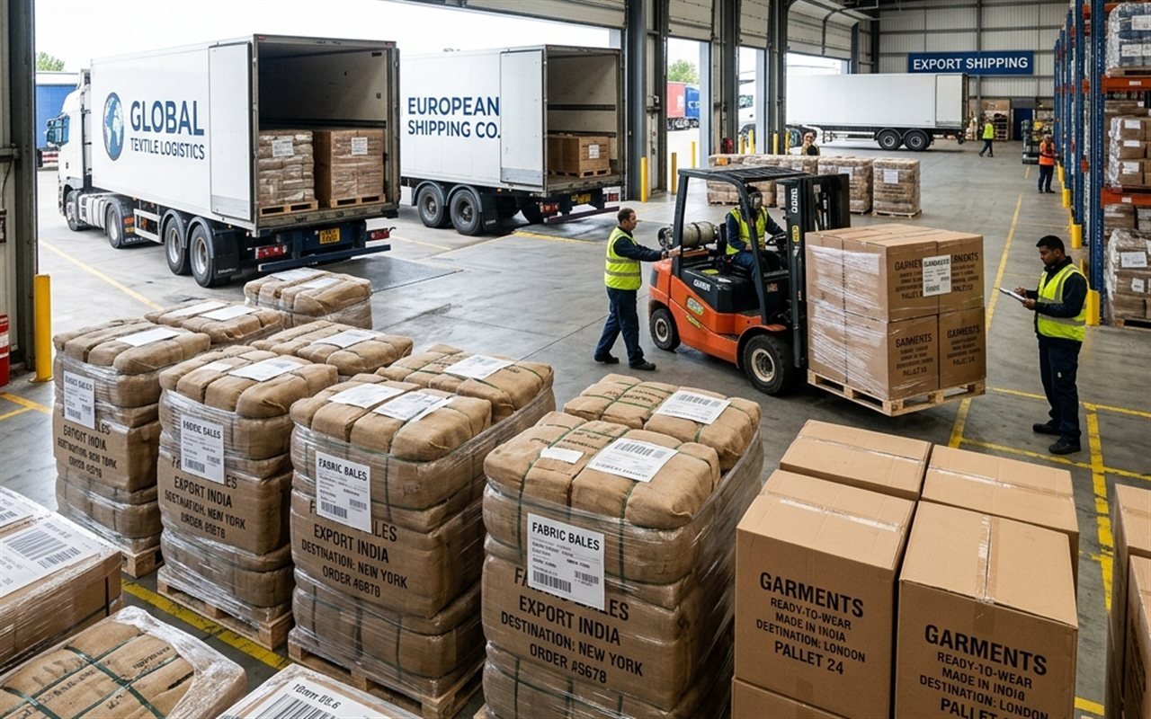 Textile export packed bales ready for international shipping
